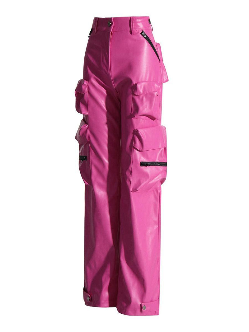 PU leather multi pocket long zippered - runwayfashionista.com