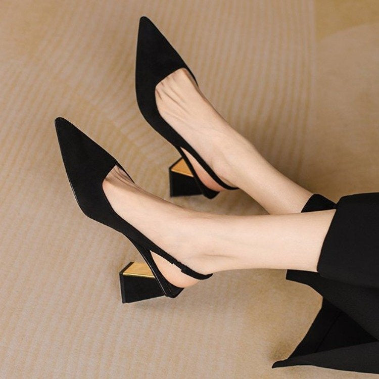 Slingback Pointed Toe Block Heels