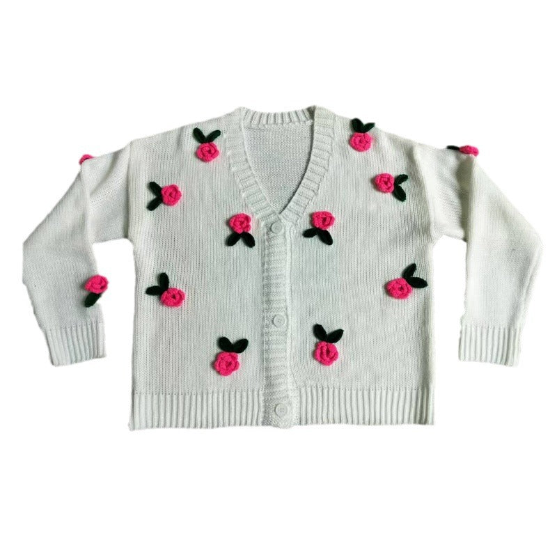 Three Dimensional Rose Knitted Cardigan