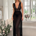 V-Slit Lace Patchwork Suspender Lonk Lingerie Skirt Set