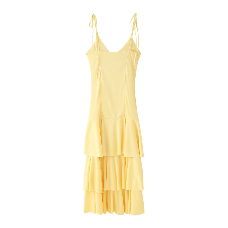 Layered Decorative V-neck Midi Dress