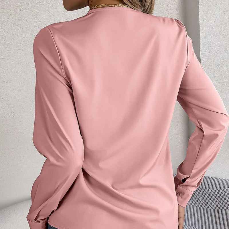V-Neck Long Sleeve Blouse - runwayfashionista.com