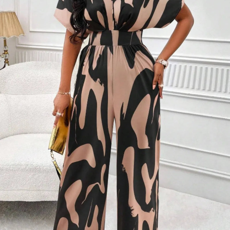 Elegant V-neck batwing sleeve wide jumpsuit - runwayfashionista.com