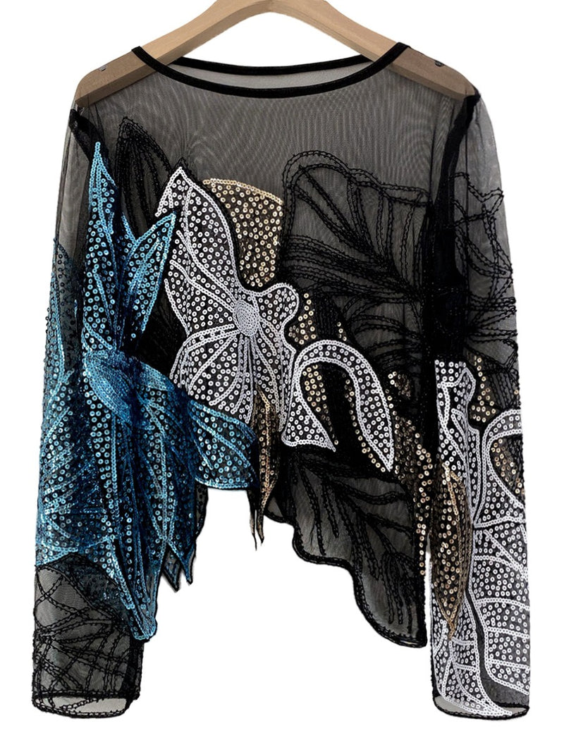 Studded sequin top thin long sleeved - runwayfashionista.com