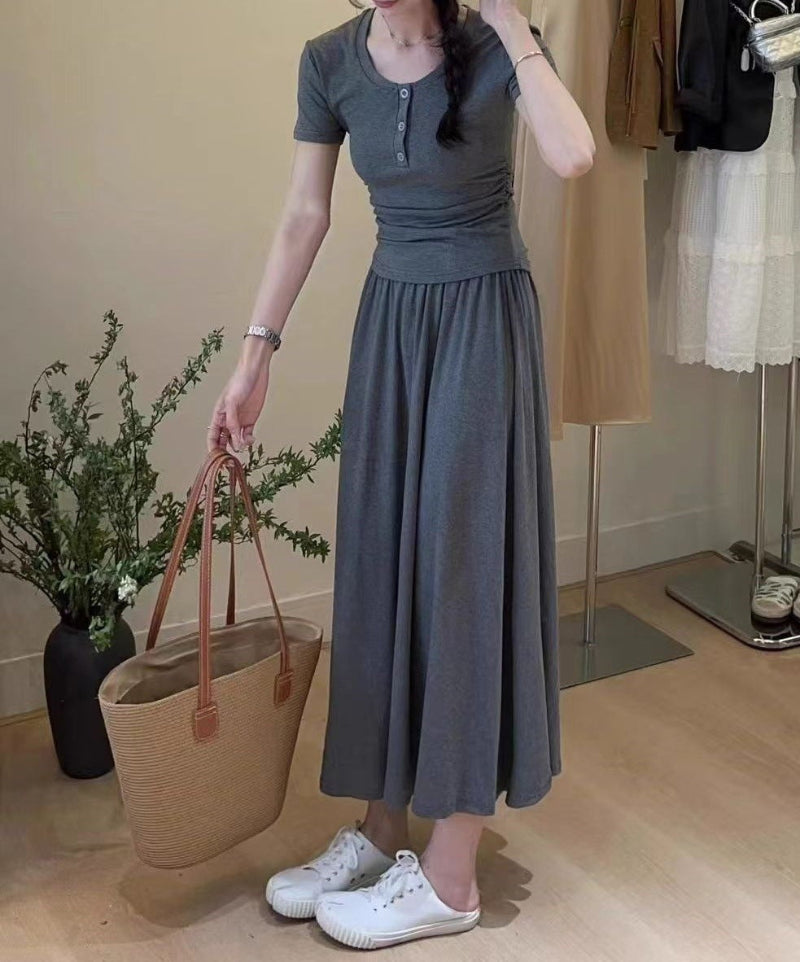 Fitted Top and Midi Skirt Two-Piece Set