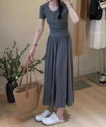 Fitted Top and Midi Skirt Two-Piece Set