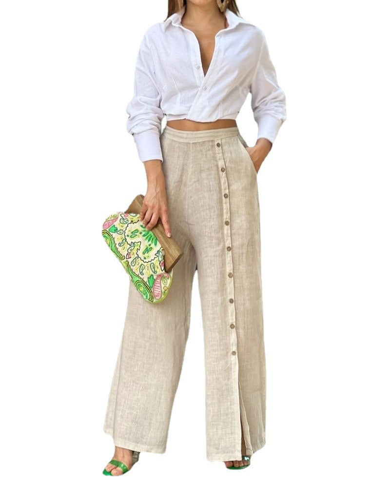 Casual Shirt Loose Pants Two Piece Set - runwayfashionista.com