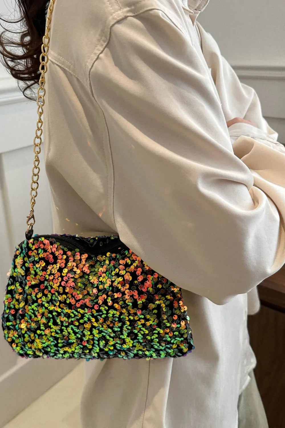 Sequin Removable Strap Shoulder Bag - Stylish & Versatile - runwayfashionista.com