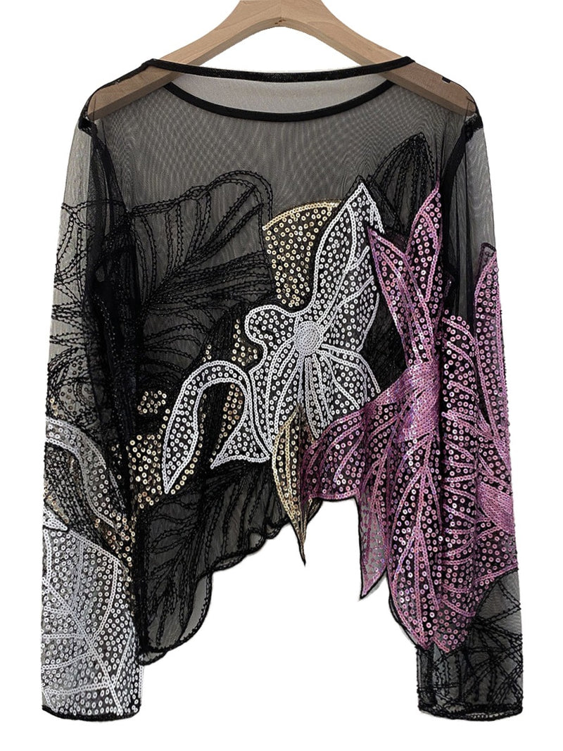 Studded sequin top thin long sleeved - runwayfashionista.com