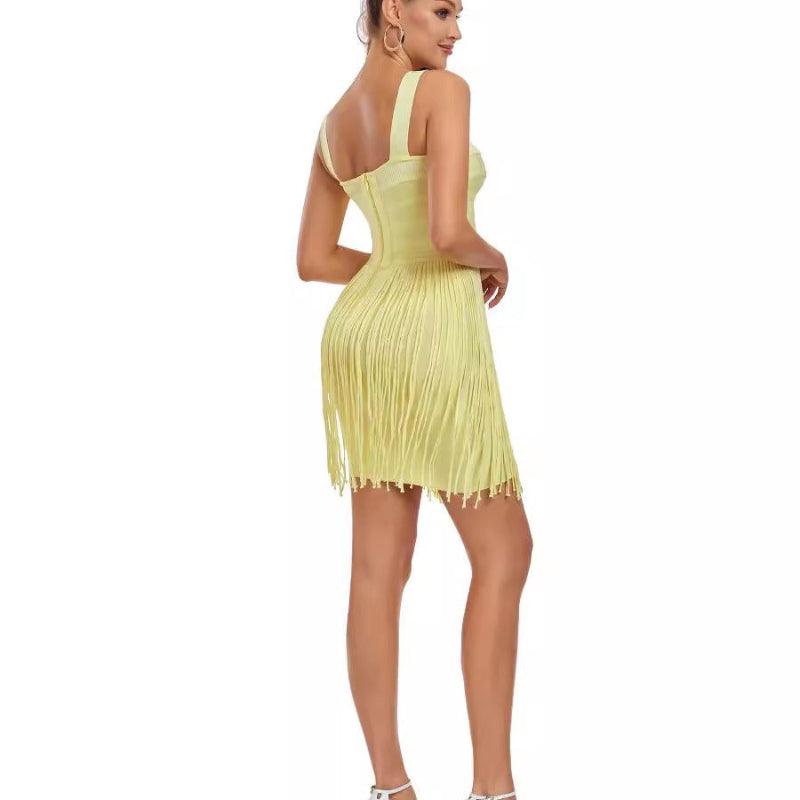 Tight Shoulder Strap Tassel Mini Dress