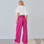 The Power Move: Rose Red Cotton-Linen Wide Leg Pants
