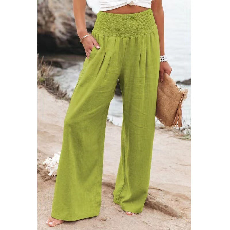 Elegant Wide-Leg Loose Cotton Linen Trousers