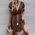 Turn heads effortlessly with this Casual Lace Splicing Short Dress—where comfort meets bold style in every stitch.