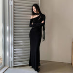 Asymmetrical Shoulder Long Sleeve Maxi Dress