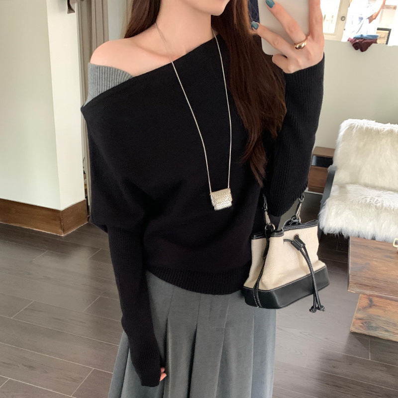 Trendy Slim-Fitting Off-Shoulder Top - black