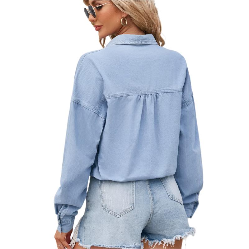 Button up long sleeve denim jacket - runwayfashionista.com