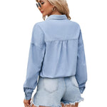Button up long sleeve denim jacket - runwayfashionista.com