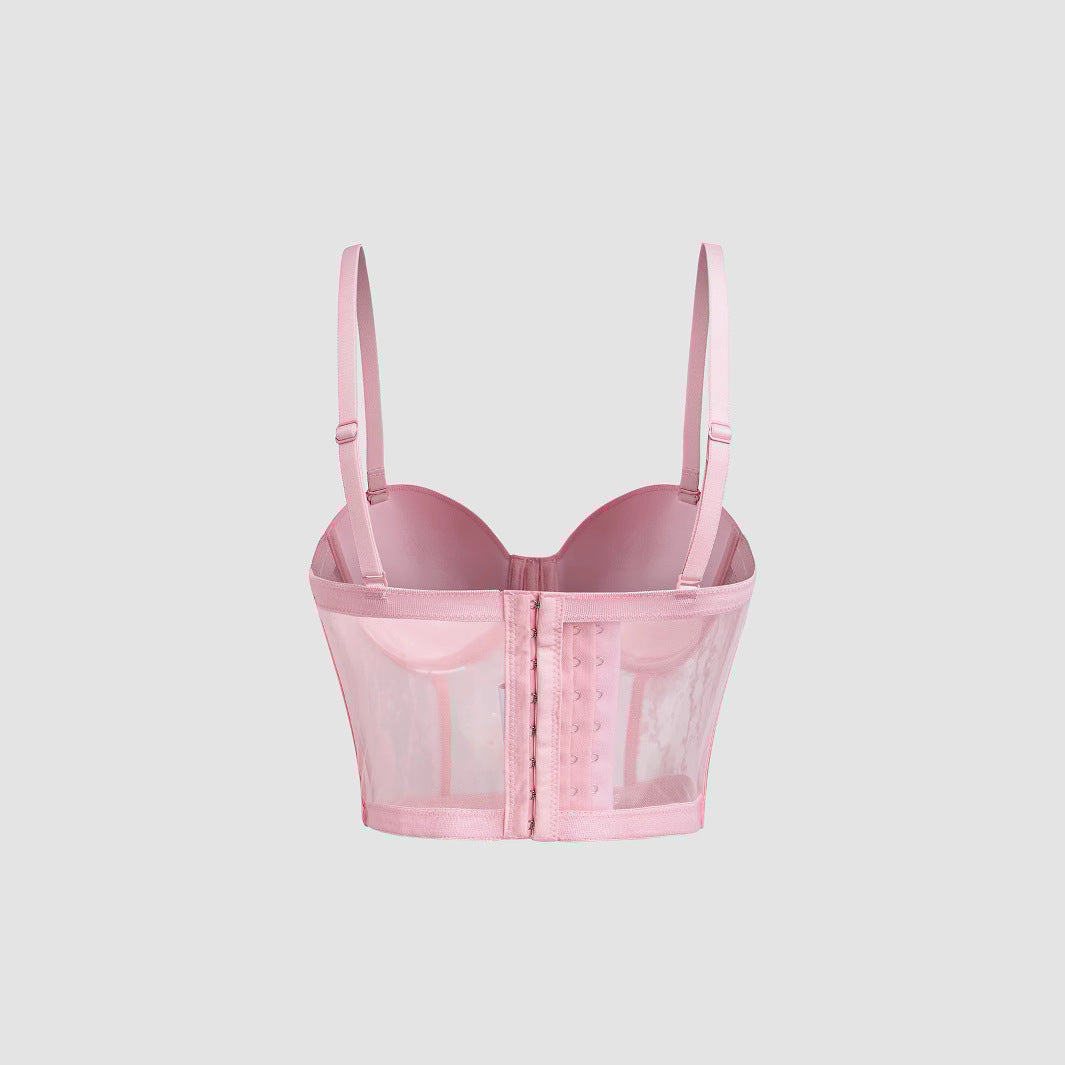 Bra Set Ultra-thin Mesh Fishbone Steel Ring Gathered Embroidered Underwear