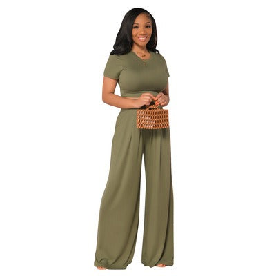 Casual Wide Leg Two Piece Set - runwayfashionista.com