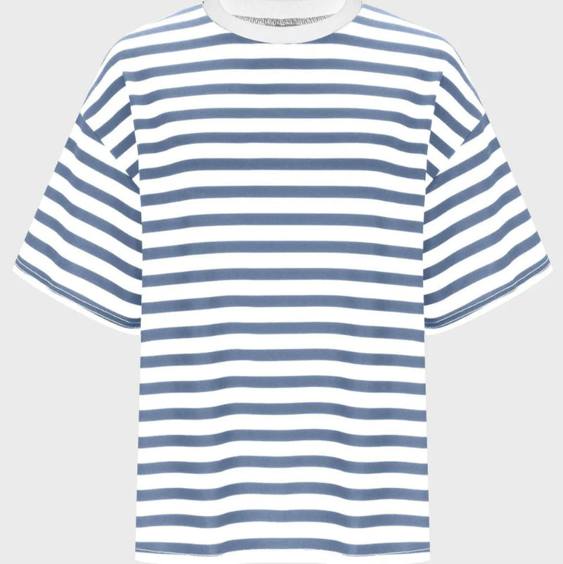 Casual Striped Quarter Sleeve T - Shirt - runwayfashionista.com
