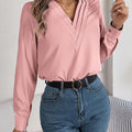 V-Neck Long Sleeve Blouse - runwayfashionista.com