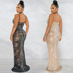Beaded Strapless Sheer Mesh Maxi Dress