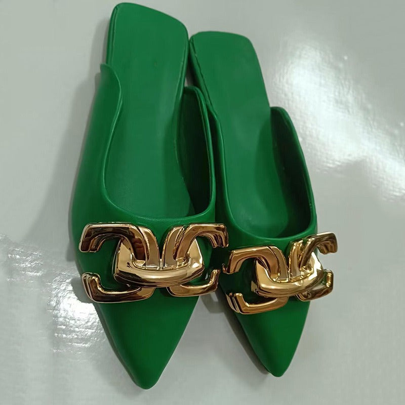 Button pointed flat bottomed wrapped half slippers - runwayfashionista.com