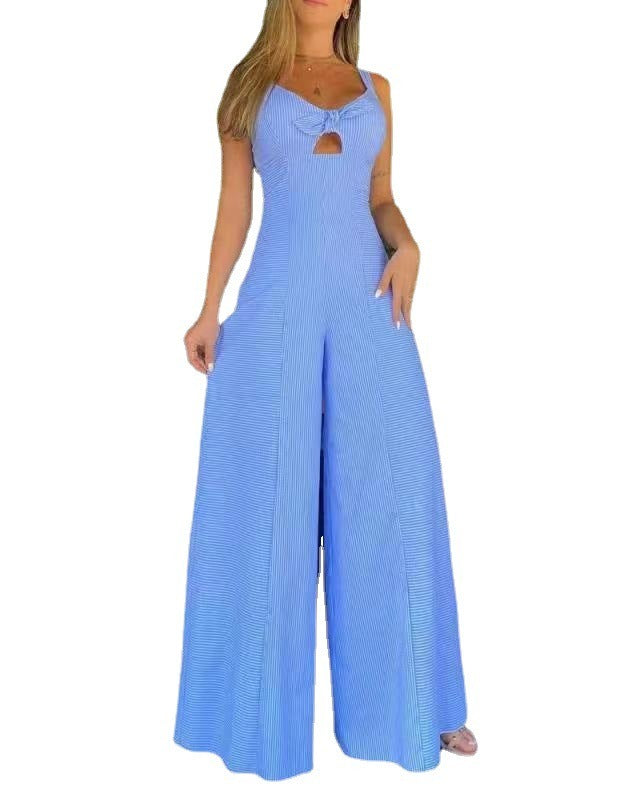 Casual Loose Striped Wide Leg Jumpsuit - runwayfashionista.com