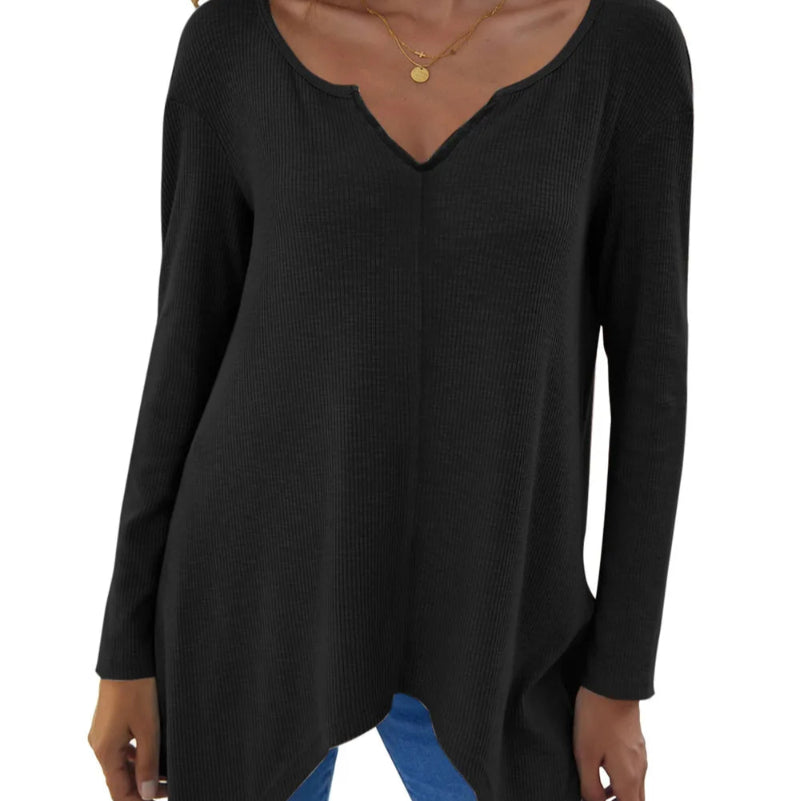 V-Neck Long Sleeve T-Shirt - runwayfashionista.com