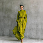 The Ultimate Set: Long Sleeve High Neck Top & Pleated Pocket Dress! green