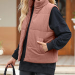 Pocketed Zip Up Turtleneck Vest Coat -runwayfashionista.com