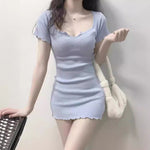 U-Neck Slim Fit Bodycon Mini Dress - blue