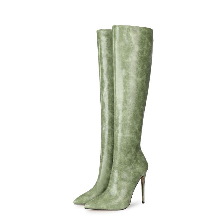 High Heels Round Toe Back Zipper Boots - runwayfashionista.com