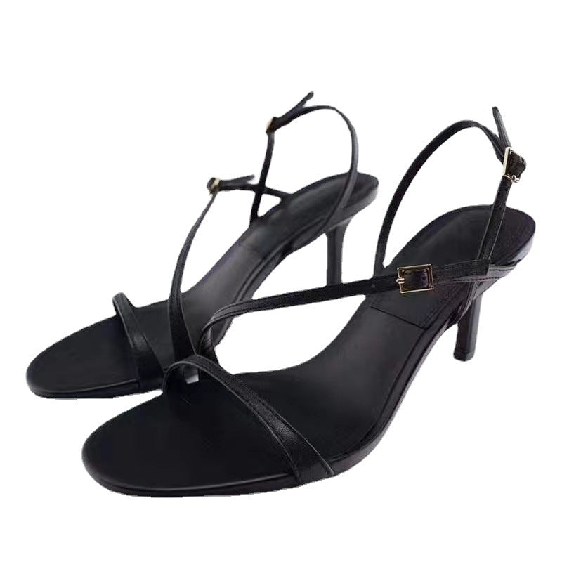 Open Toe Hollow Buckle Strap Stiletto - runwayfashionista.com