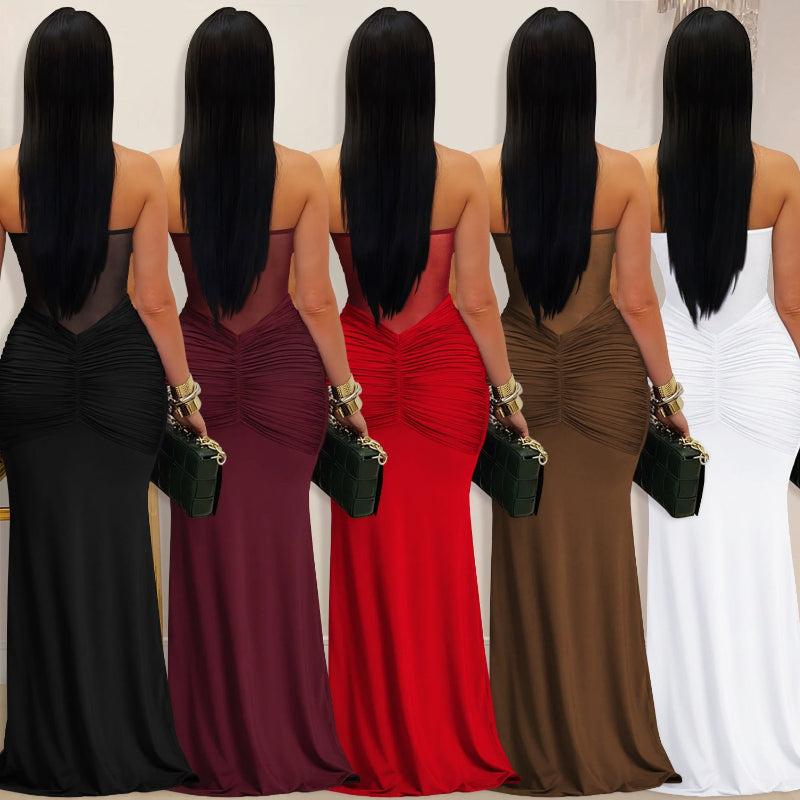 Sheer Mesh Halter Tie-Back Maxi Dress