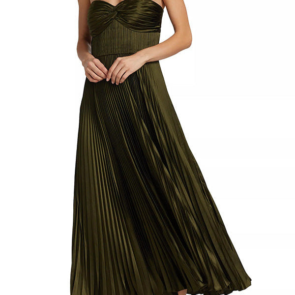 Satin mini dress, pleated dress, women's fashion, casual style, sleeveless dress