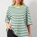 Casual Striped Quarter Sleeve T - Shirt - runwayfashionista.com
