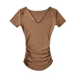 Half open solid color threaded short sleeved shirt