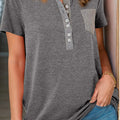 Half Button Short Sleeve T-Shirt - runwayfashionista.com