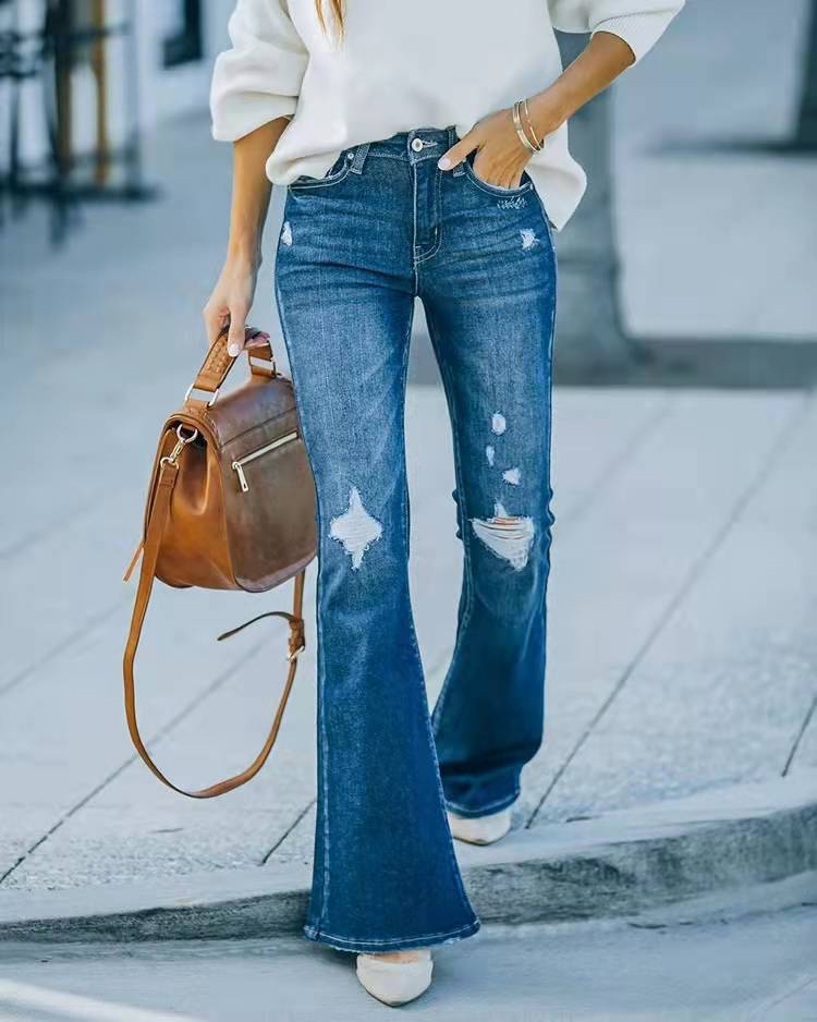 Flare Stretch Ripped Jeans - runwayfashionista.com