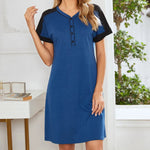 Contrast Stitching Contrast Short Sleeve Dress - runwayfashionista.com