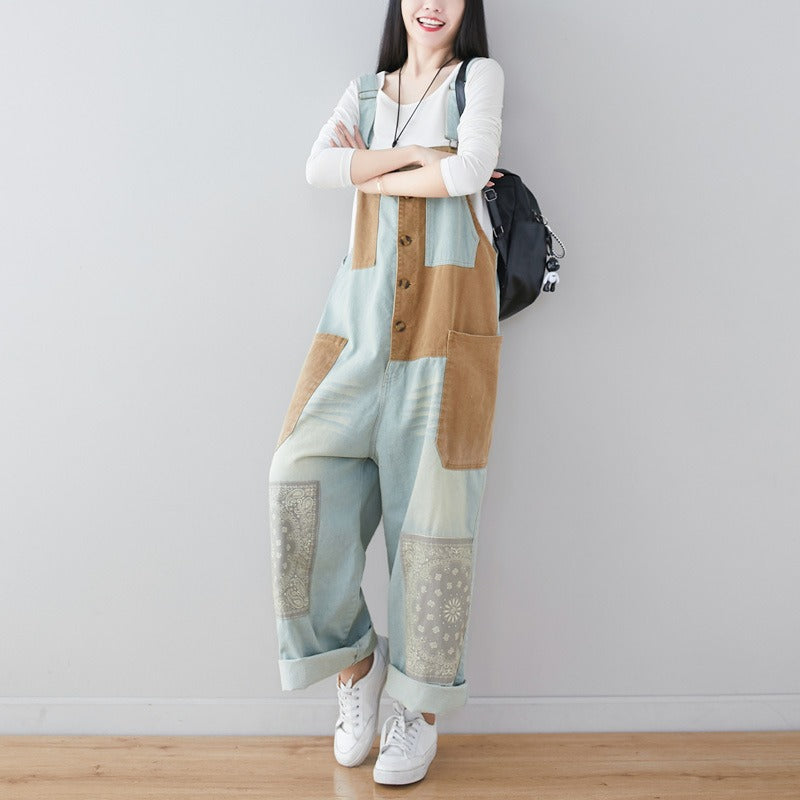 large size loose overalls ethnic style wide leg pants - runwayfashionista.com