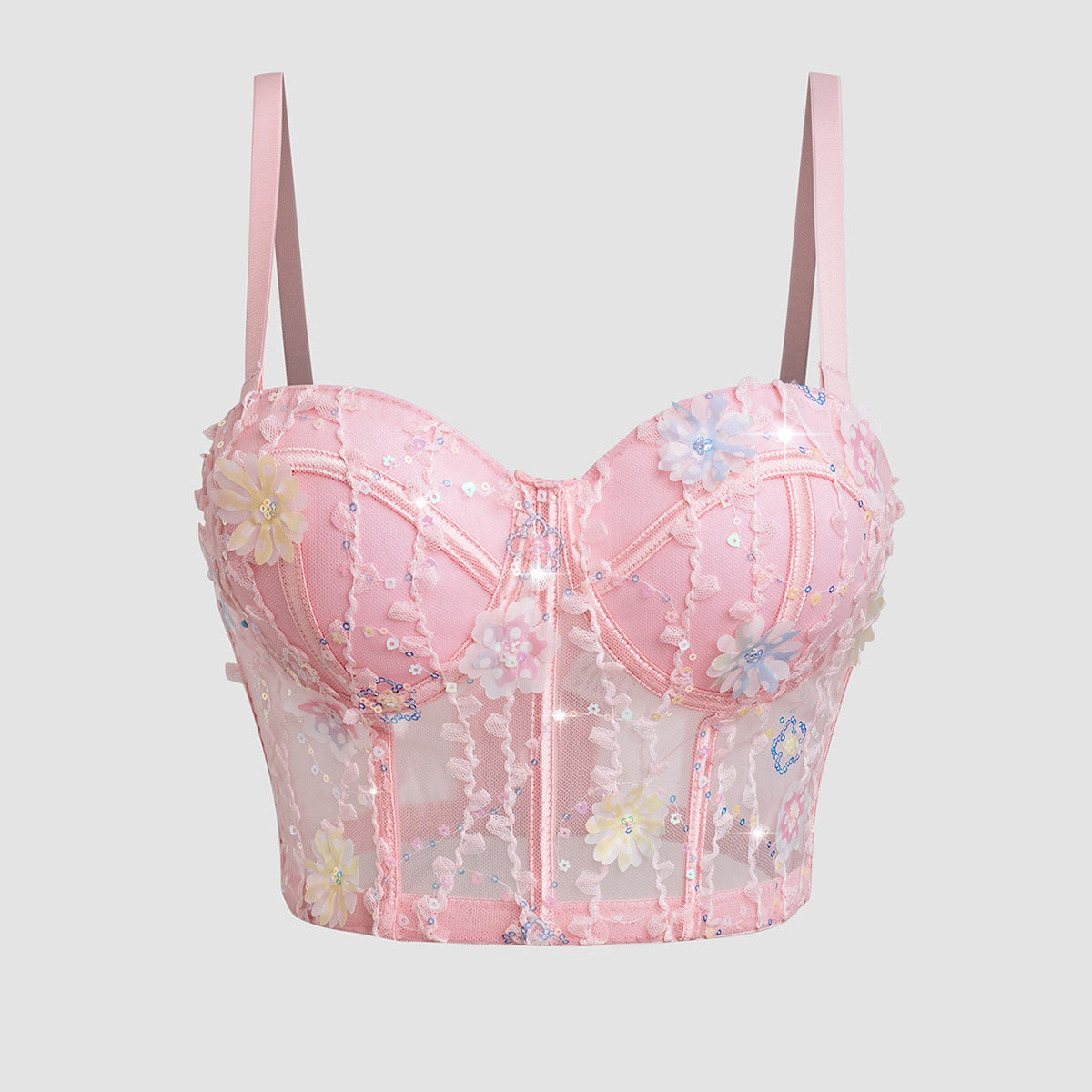 Bra Set Ultra-thin Mesh Fishbone Steel Ring Gathered Embroidered Underwear