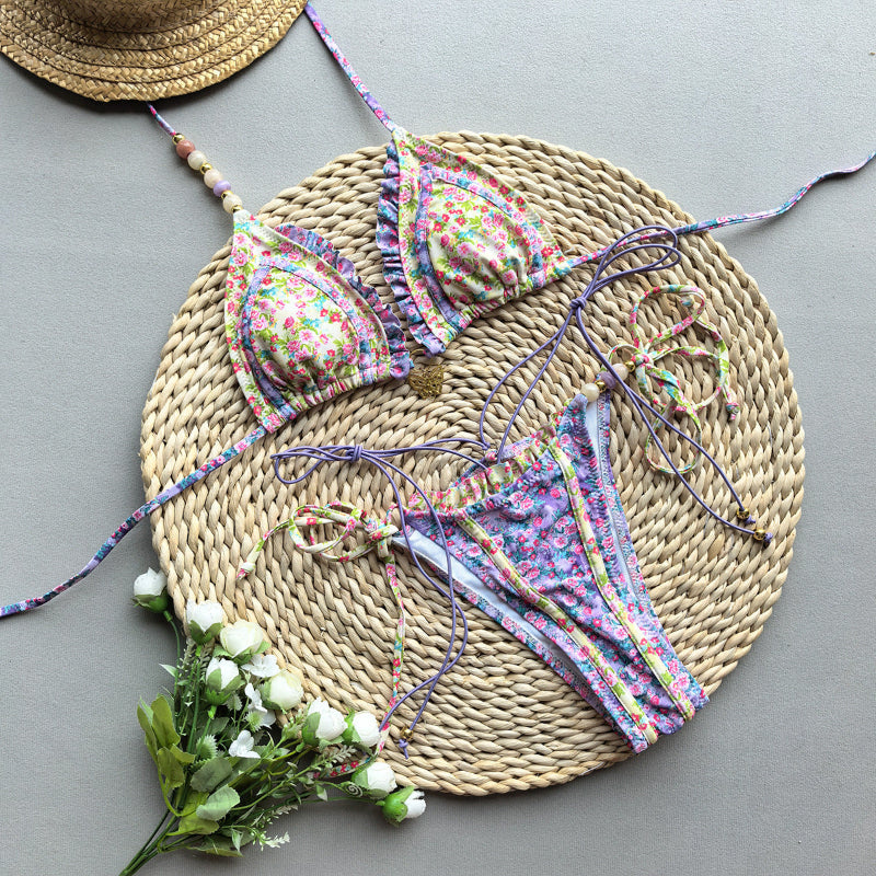 Stylish Bikini with Ties and Splicing