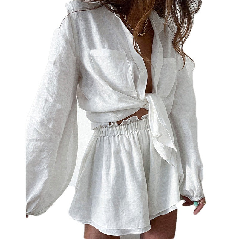 Ruffled edge shorts shirt set - runwayfashionista.com