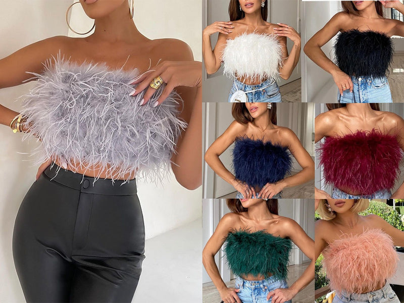 Fluffy Fur Tube Top - runwayfashionista.com