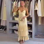 Layered Decorative V-neck Midi Dress