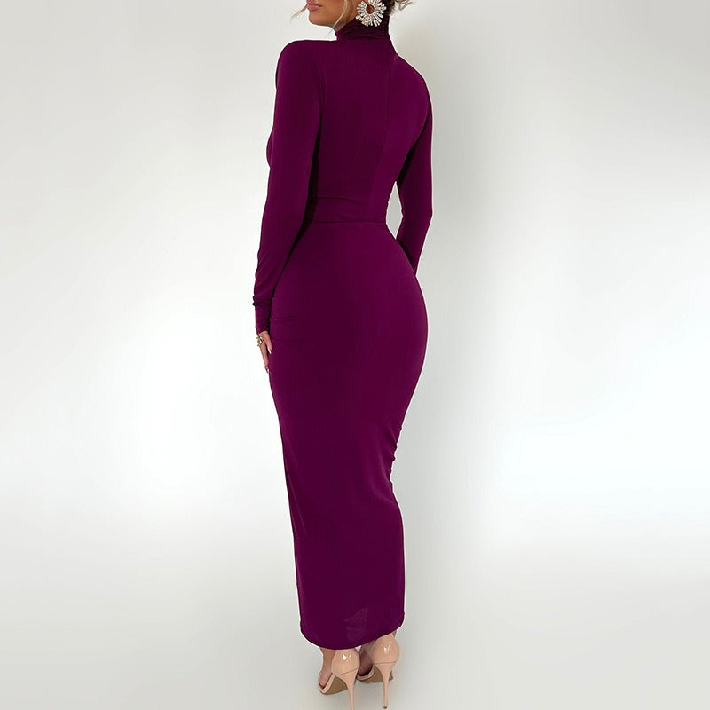 High Neck Long Sleeved Midi Dress