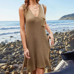 Pocketed Slit V-Neck Sleeveless Dress -runwayfashionista.com