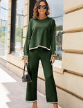 2 piece long sleeved knitted sweater top wide leg pants - runwayfashionista.com